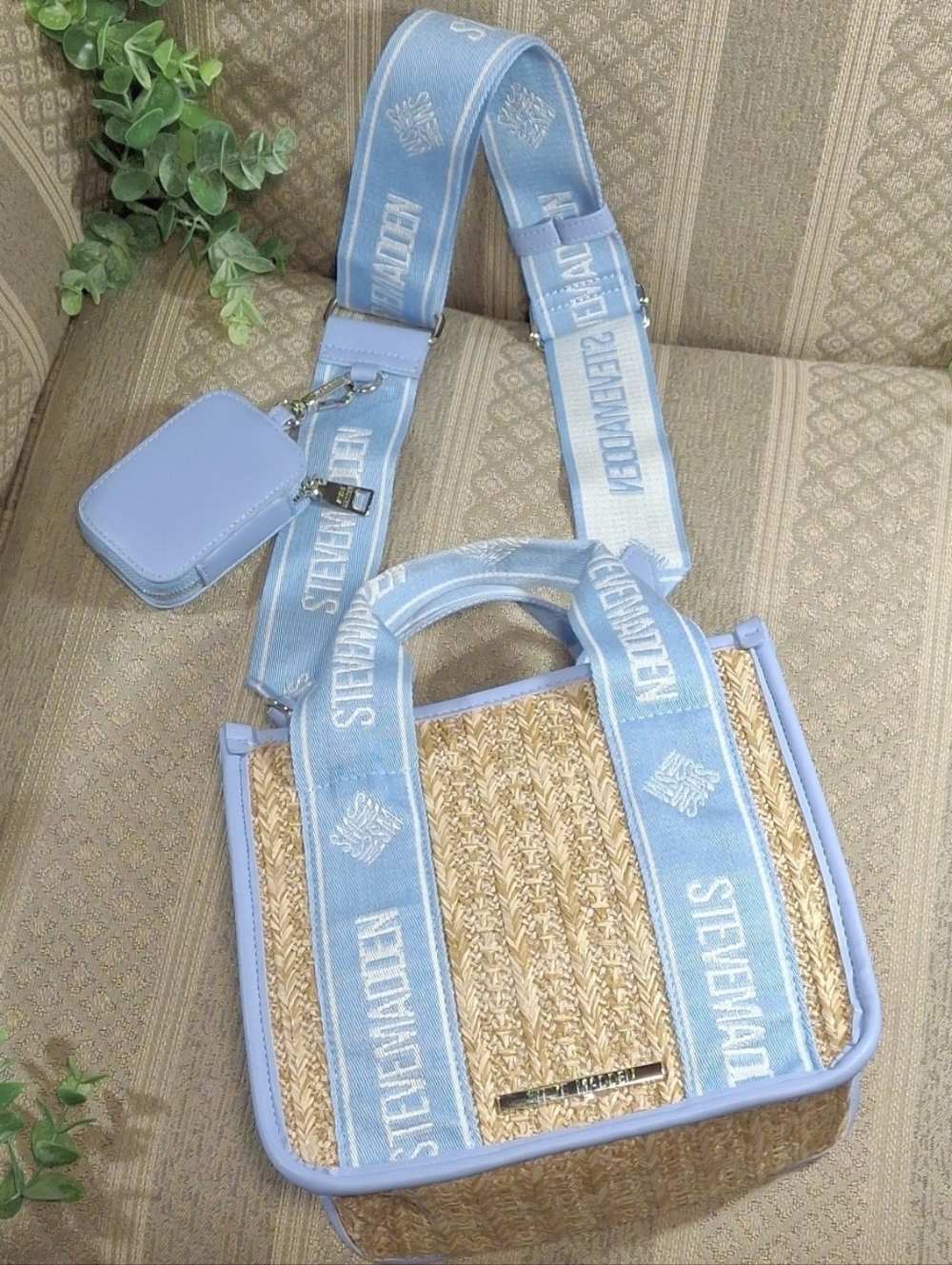 Steve Madden Bwebber Straw Convertible Crossbody Bag With Tech Case